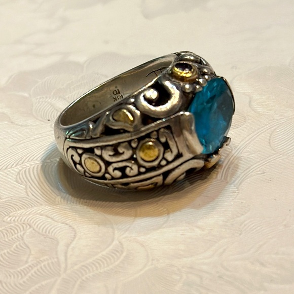 Vintage Sterling Silver 18kt Solid Yellow Gold Accents. Ash Topaz Amethyst Ring - Picture 8 of 10